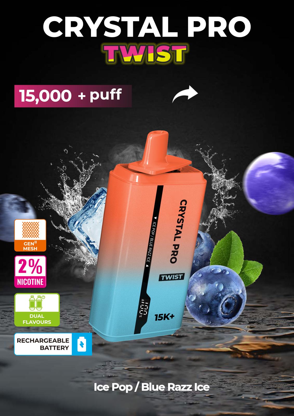 Crystal Pro Plus Twists 15000 Puff Refillable & Rechargeable Vape Device