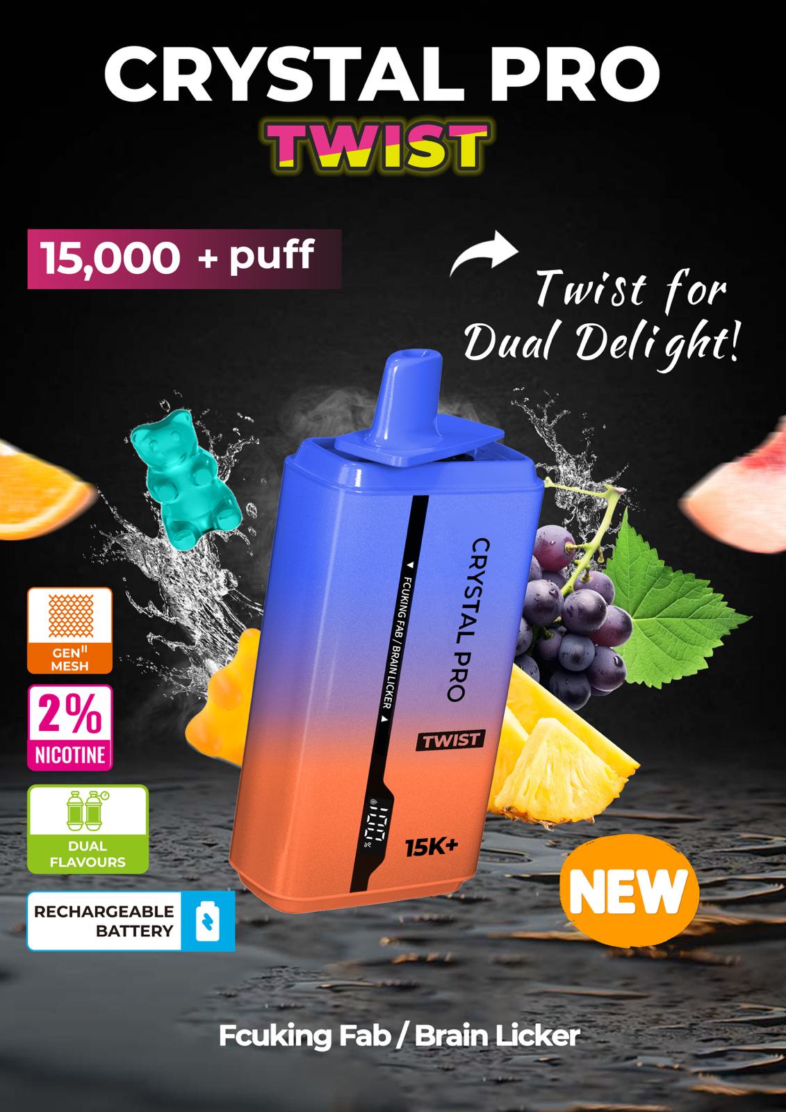 Crystal Pro Plus Twists 15000 Puff Refillable & Rechargeable Vape Device