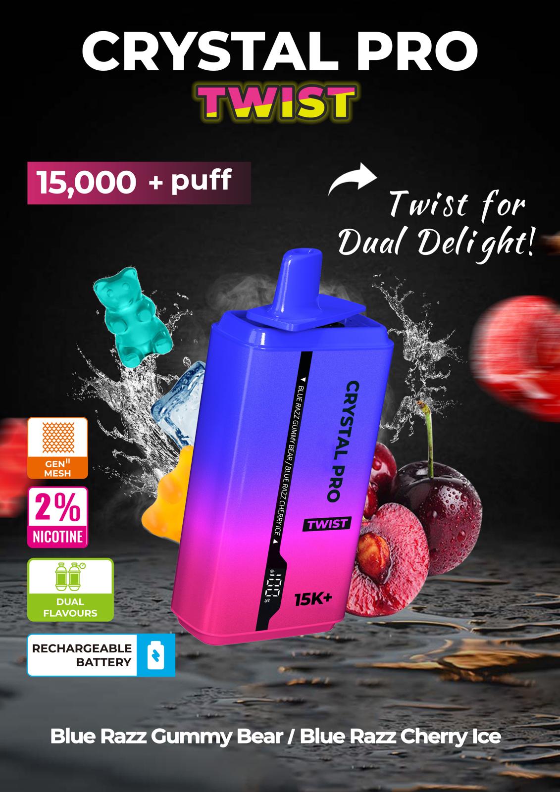 Crystal Pro Plus Twists 15000 Puff Refillable & Rechargeable Vape Device