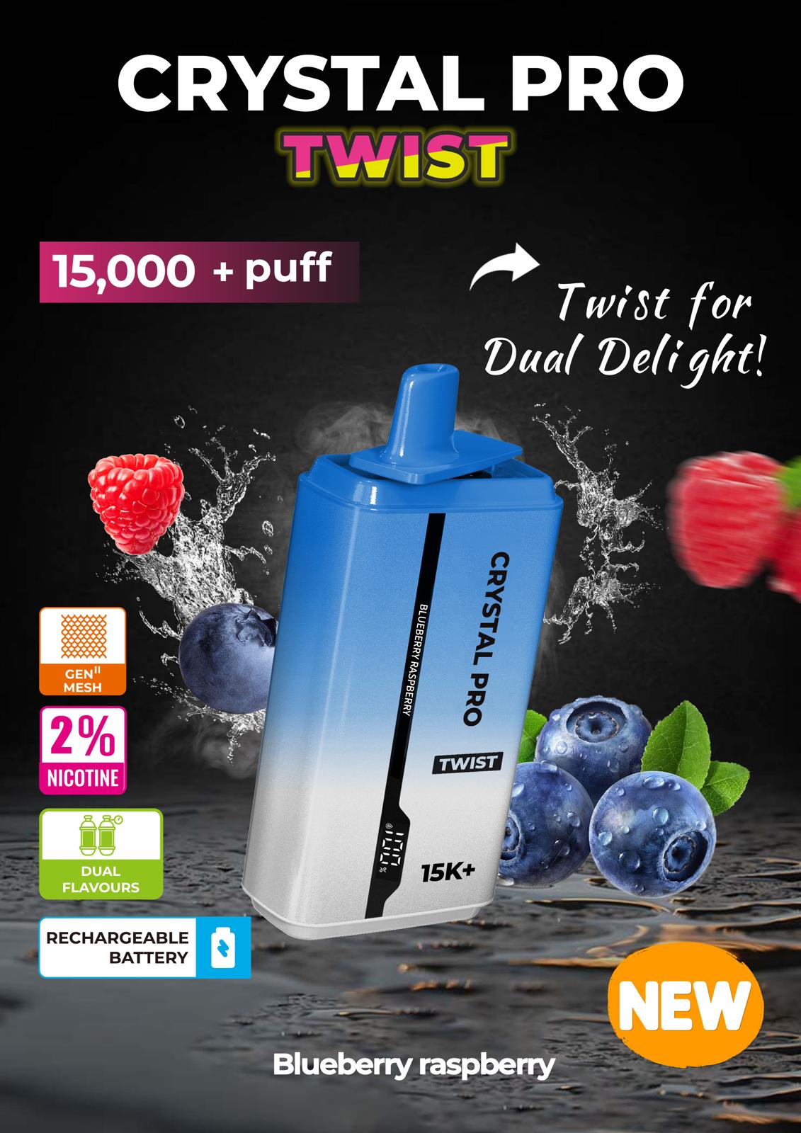 Crystal Pro Plus Twists 15000 Puff Refillable & Rechargeable Vape Device