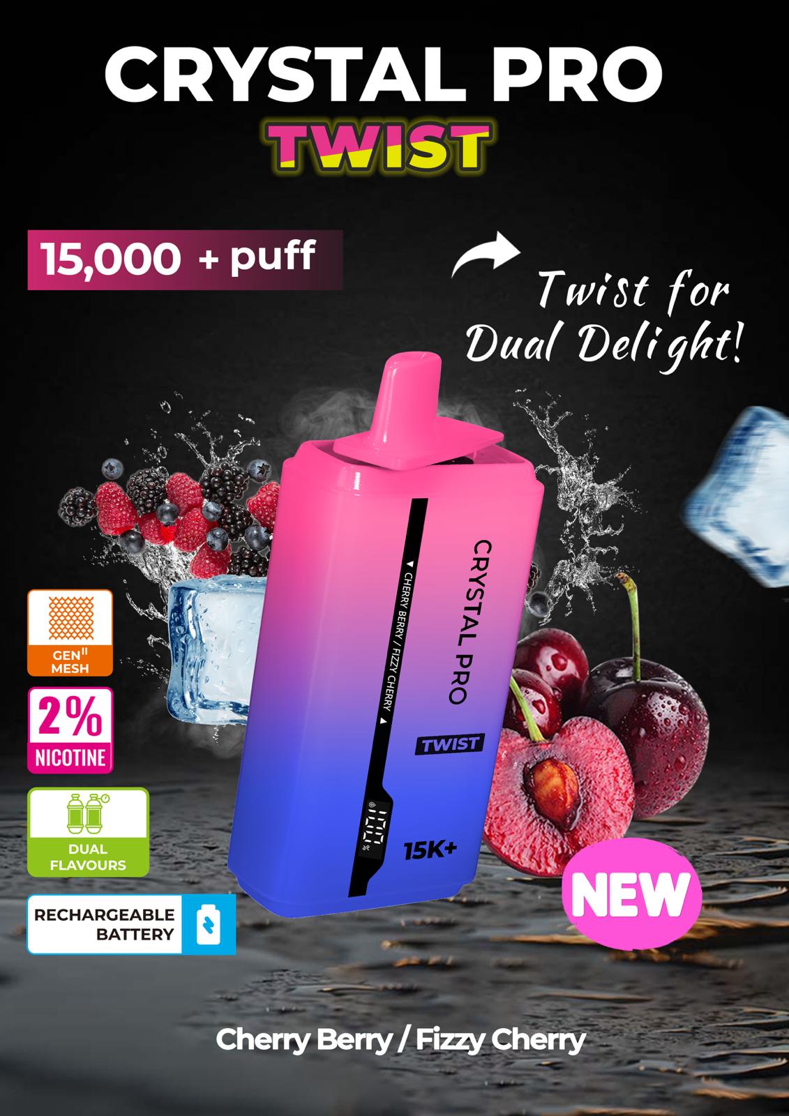 Crystal Pro Plus Twists 15000 Puff Refillable & Rechargeable Vape Device