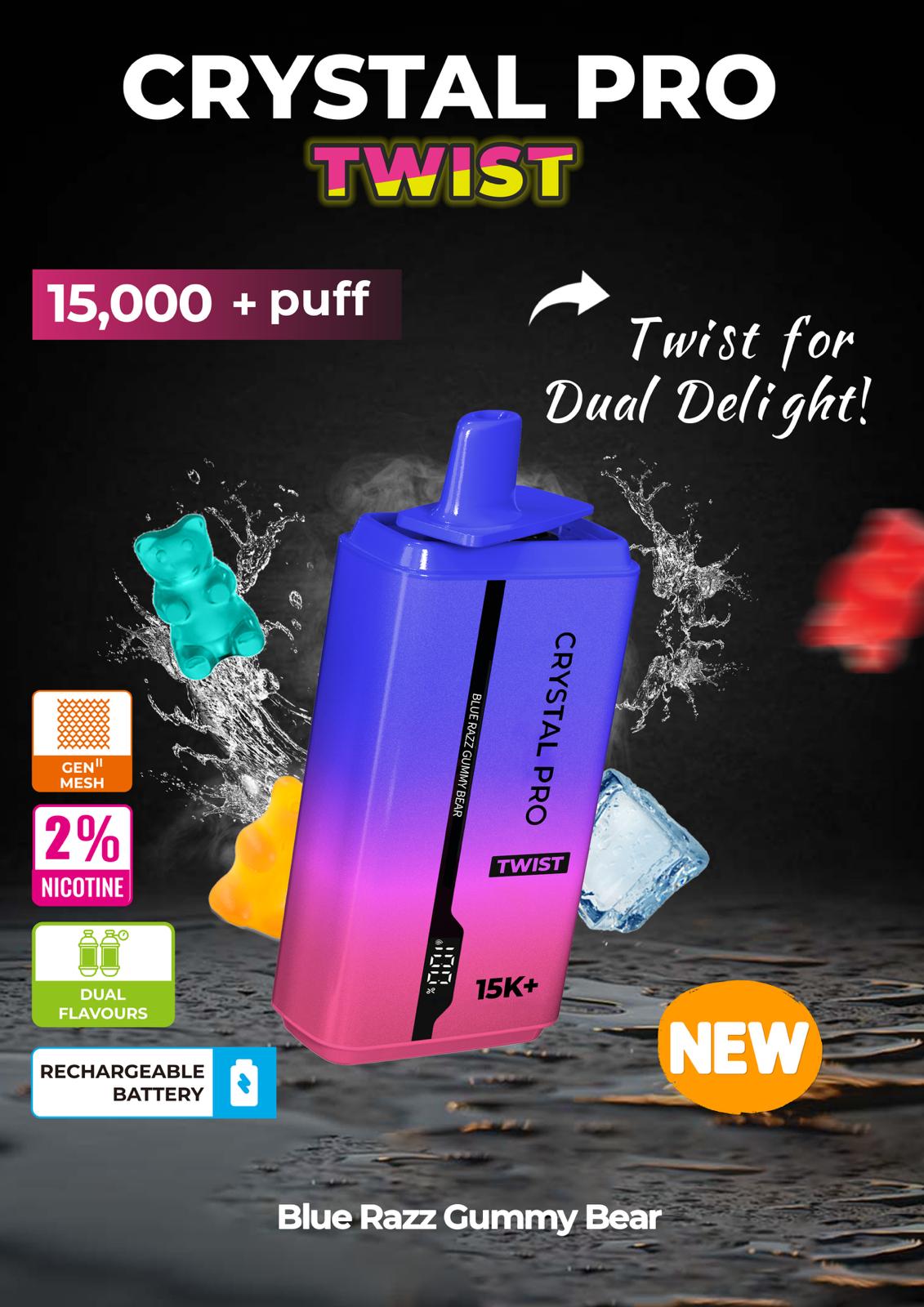 Crystal Pro Plus Twists 15000 Puff Refillable & Rechargeable Vape Device