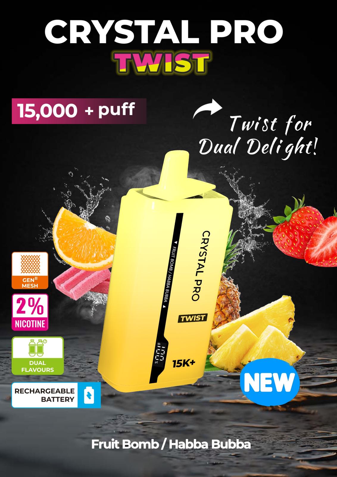 Crystal Pro Plus Twists 15000 Puff Refillable & Rechargeable Vape Device