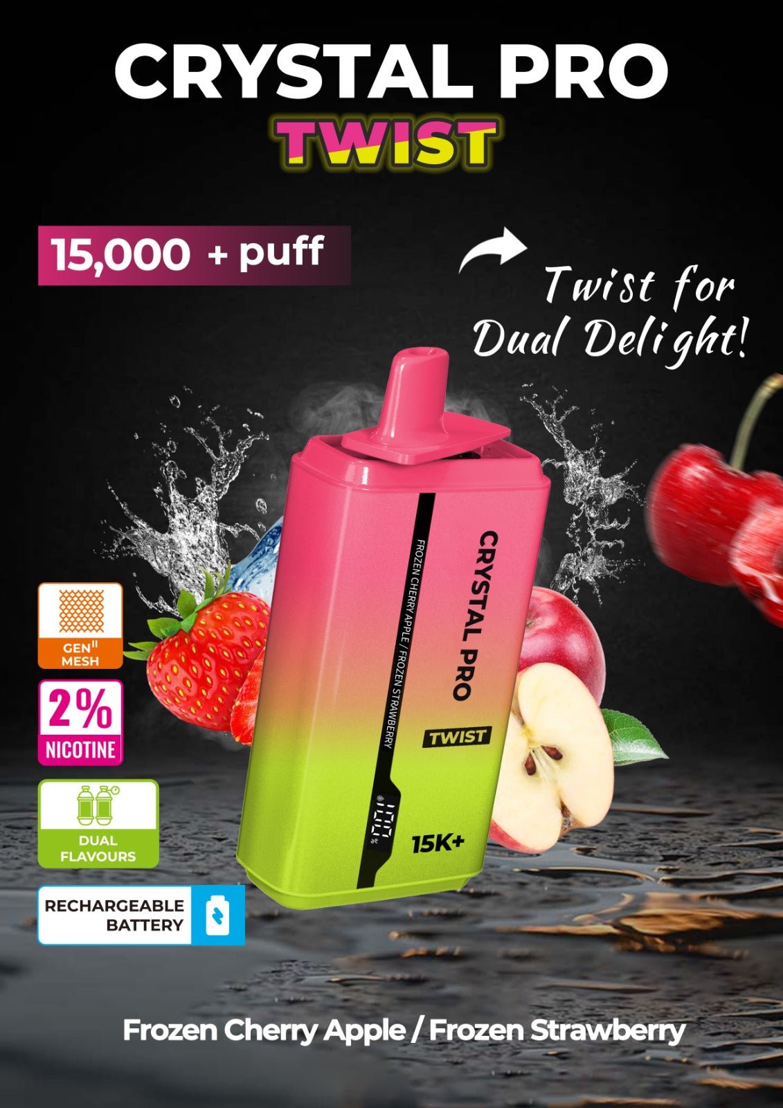 Crystal Pro Plus Twists 15000 Puff Refillable & Rechargeable Vape Device