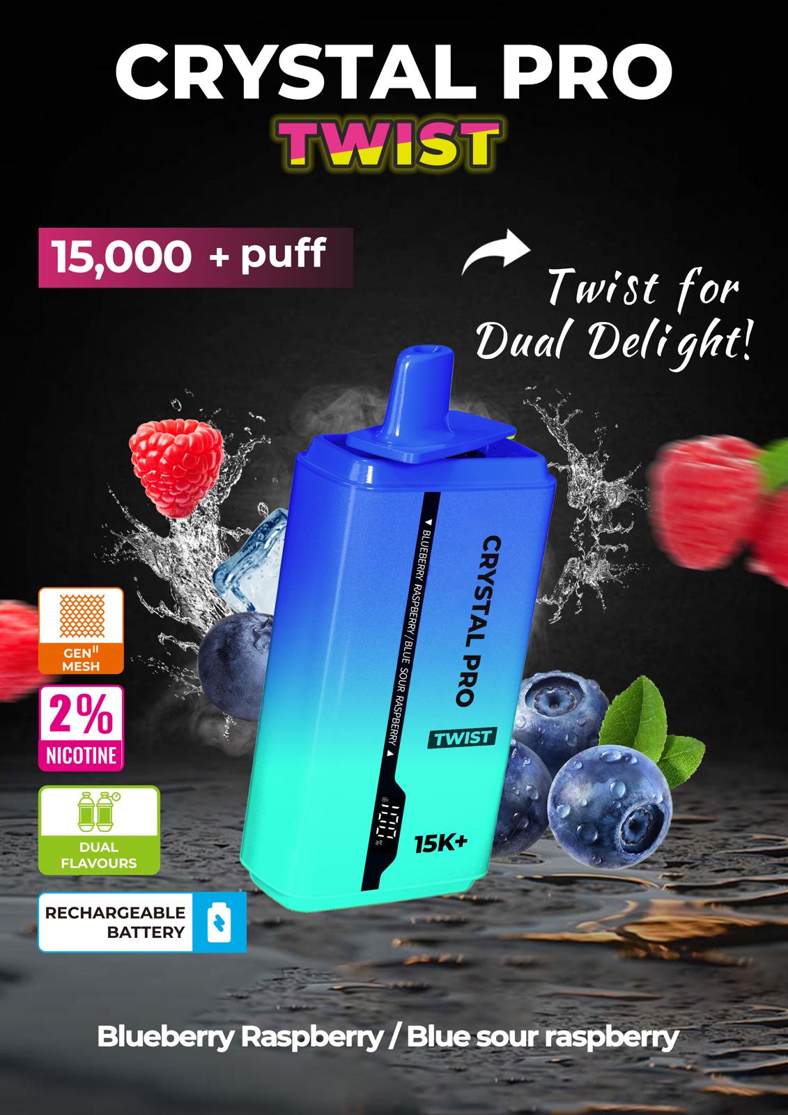 Crystal Pro Plus Twists 15000 Puff Refillable & Rechargeable Vape Device