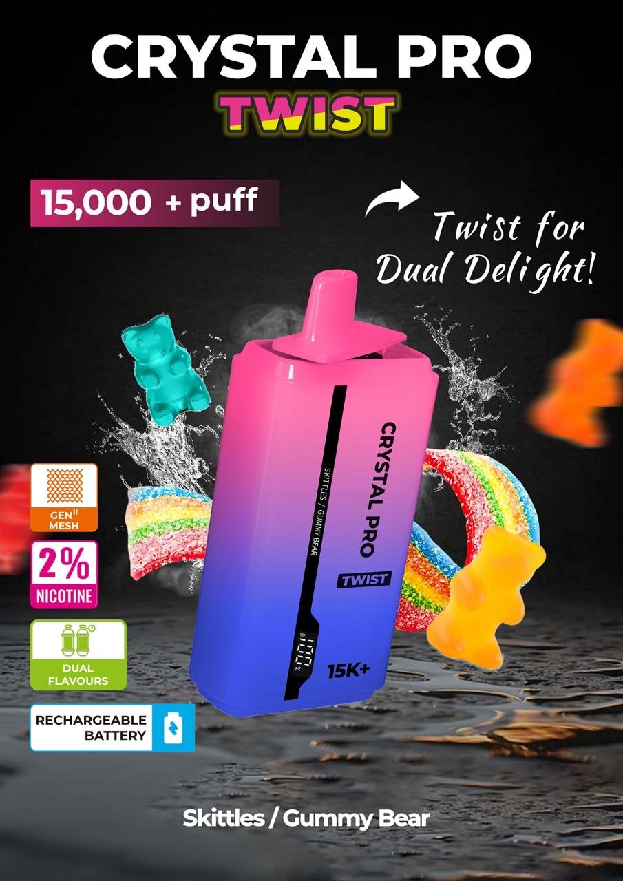 Crystal Pro Plus Twists 15000 Puff Refillable & Rechargeable Vape Device