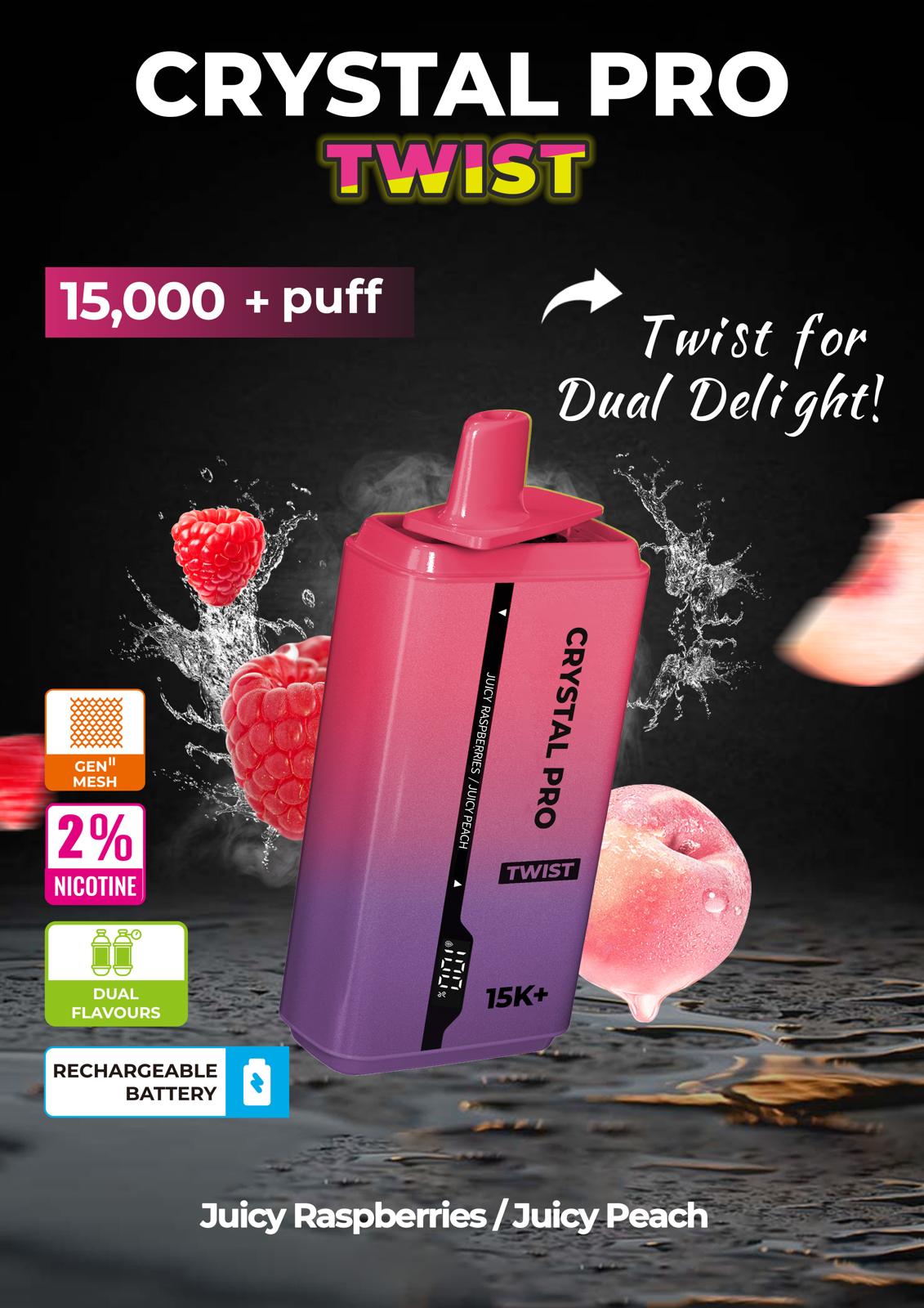 Crystal Pro Plus Twists 15000 Puff Refillable & Rechargeable Vape Device