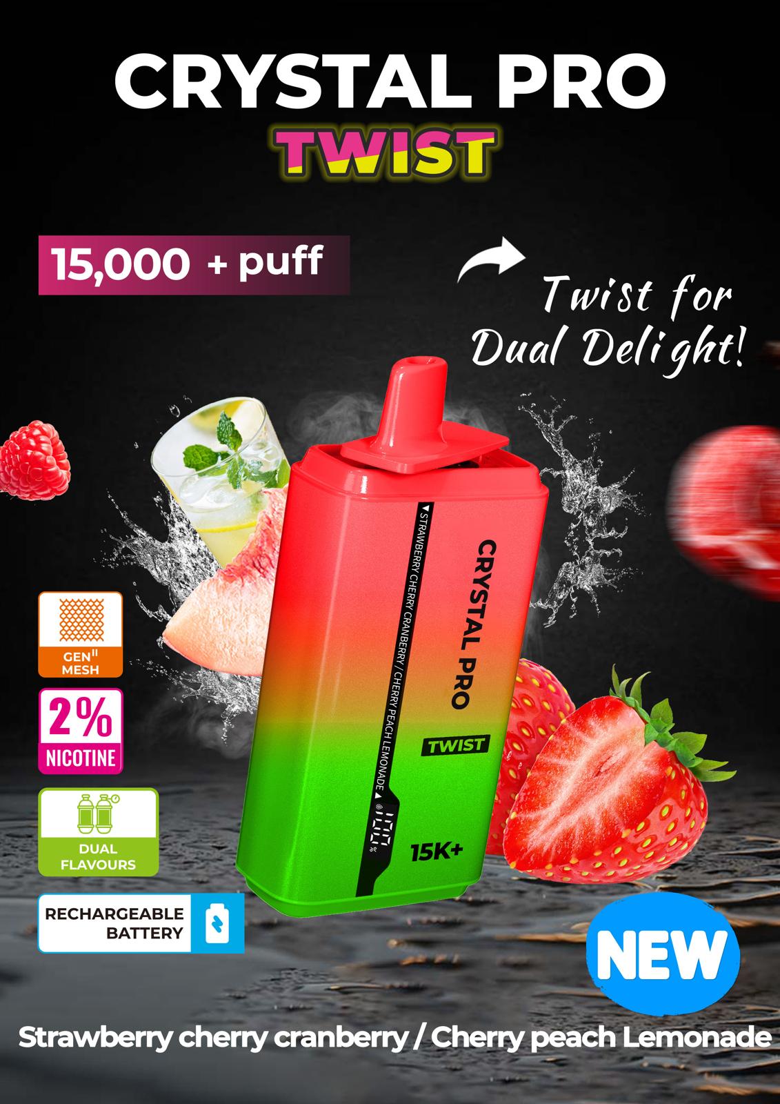 Crystal Pro Plus Twists 15000 Puff Refillable & Rechargeable Vape Device