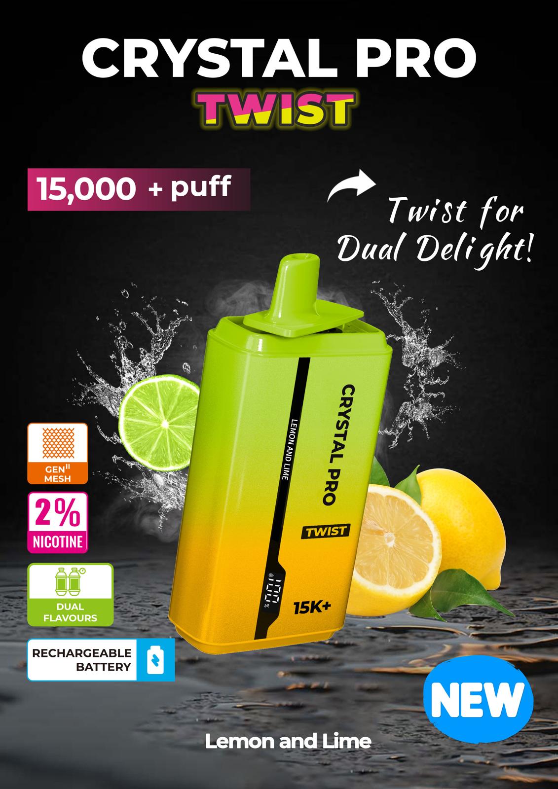 Crystal Pro Plus Twists 15000 Puff Refillable & Rechargeable Vape Device