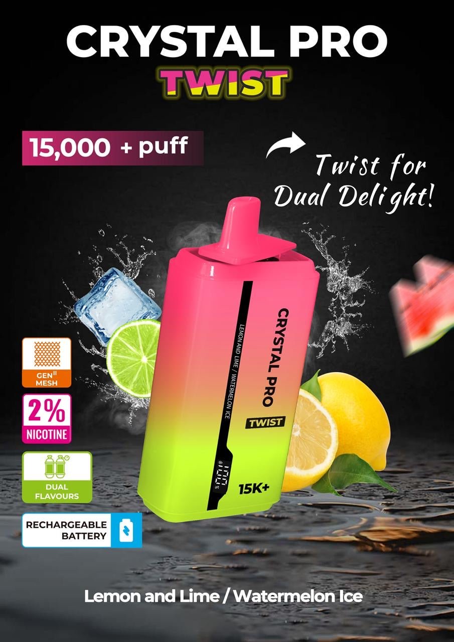 Crystal Pro Plus Twists 15000 Puff Refillable & Rechargeable Vape Device