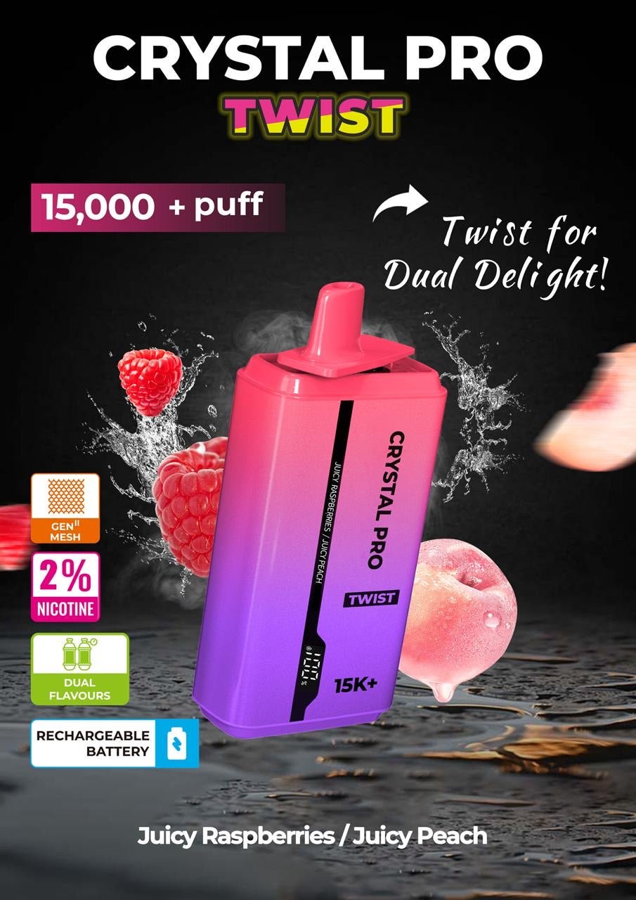Crystal Pro Plus Twists 15000 Puff Refillable & Rechargeable Vape Device - Box of 10