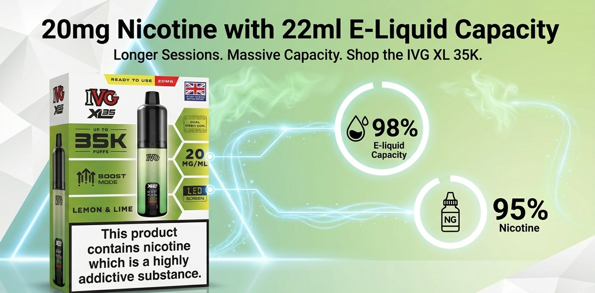 20mg Nicotine with 22ml E-Liquid Capacity