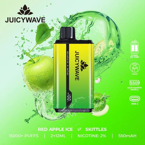 Juicy Wave 15,000 Disposable New 2 In 1 Flavour 20mg Red Apple Ice / Skittles