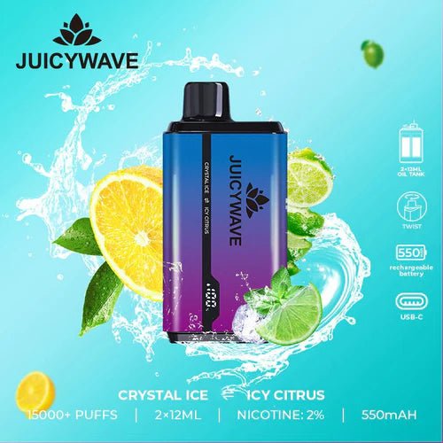 Juicy Wave 15,000 Disposable New 2 In 1 Flavour 20mg Crystal Ice / Icy Citrus