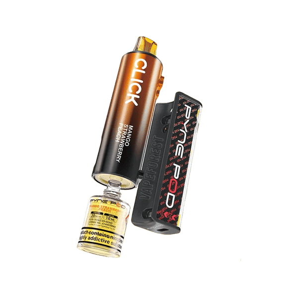 Shop Pyne Pod Click 10k Replacement Pods - Pyne Pod Click 10k Disposable Vape Box of 5 - Mango Strawberry Peach - vapeukwholesale - Vape Blaze