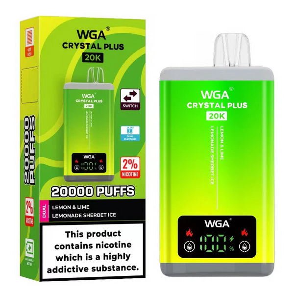 WGA Crystal Plus 20,000 Vape 2-in-1 Rechargeable Lemon & Lime / Lemonade Sherbet Ice