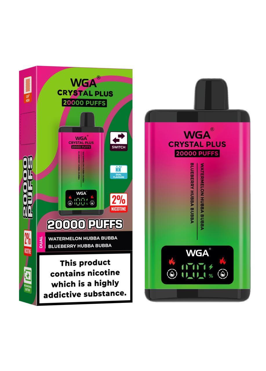 WGA Crystal Plus 20,000 Vape 2-in-1 Rechargeable Watermelon Hubba Bubba / Blueberry Hubba Bubba